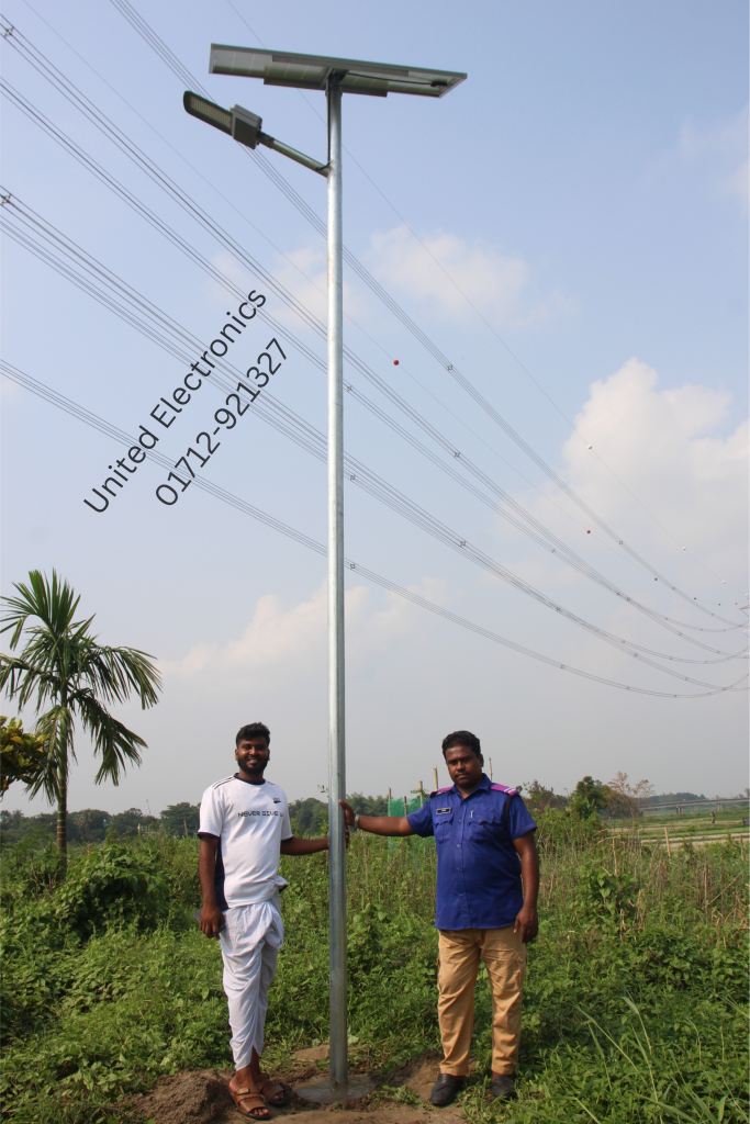Installed solar street light with a horizontal panel and pole