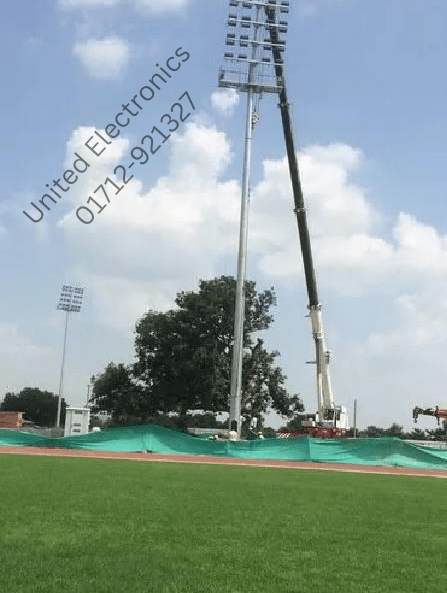 High mast floodlights beside a sports field