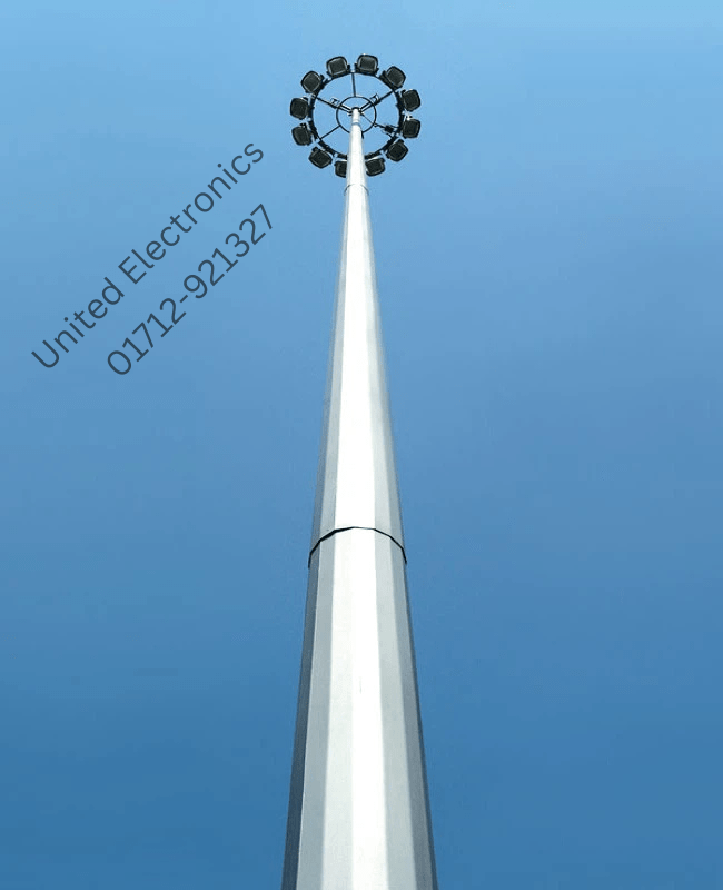 Tall high mast pole with a circular lighting carriage
